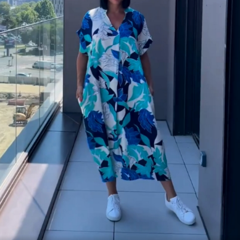 Abito da Donna Casuale Elegante Stampato con Scollo a V