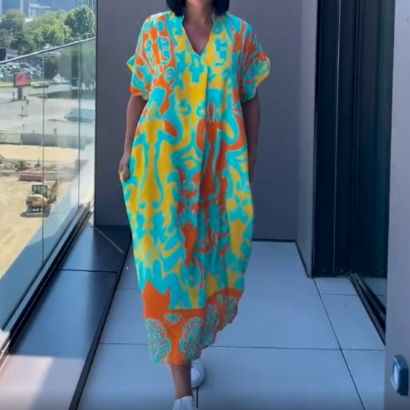 Abito da Donna Casuale Elegante Stampato con Scollo a V