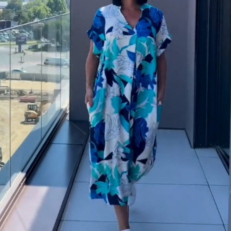 Abito da Donna Casuale Elegante Stampato con Scollo a V