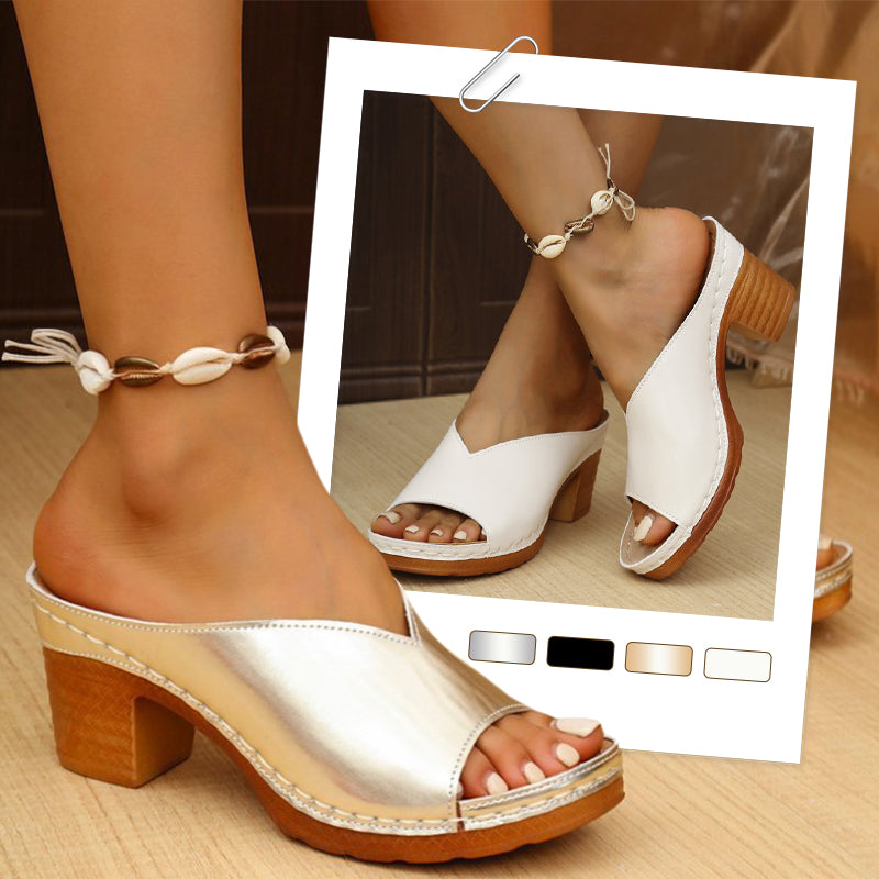 Sandali Slip-on con Tacco Largo e Plateau