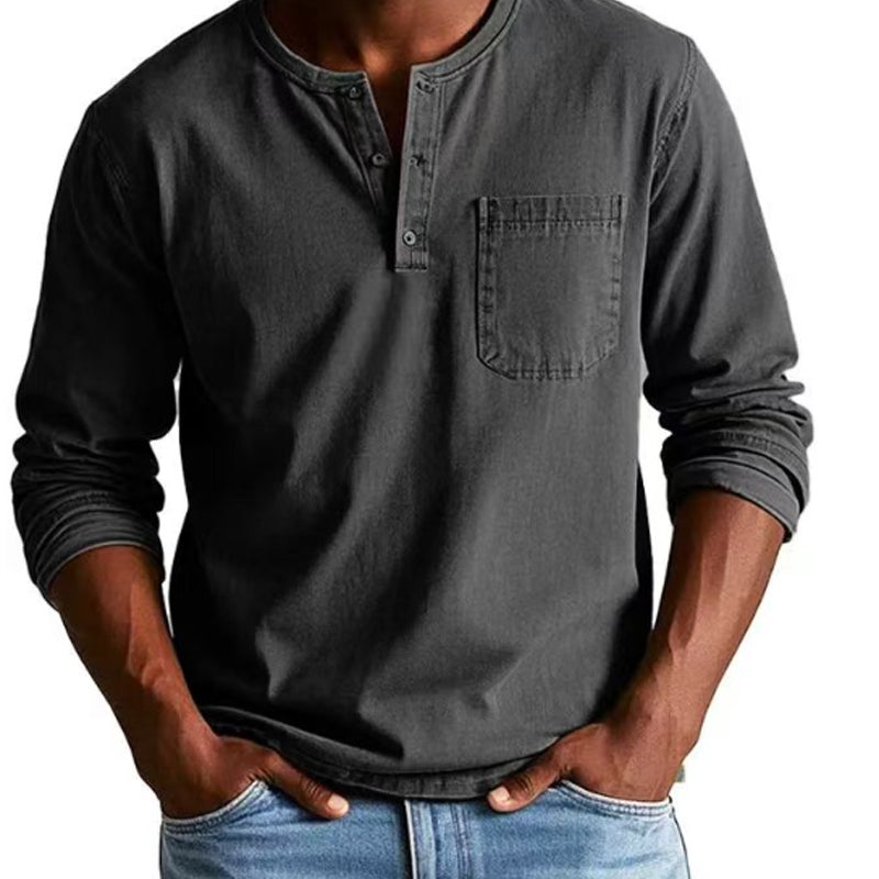 Camicia a maniche lunghe da uomo con taschino vintage e affrancat