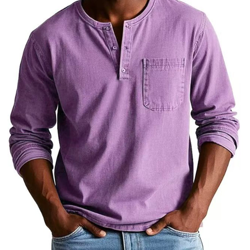 Camicia a maniche lunghe da uomo con taschino vintage e affrancat