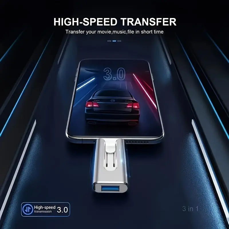 Micro USB da 64 GB + Lightning certificato MFi + 8 Pin + USB 3.0 ⚡4 in1 Unità flash per iPhone/iPad/Android/PC⚡