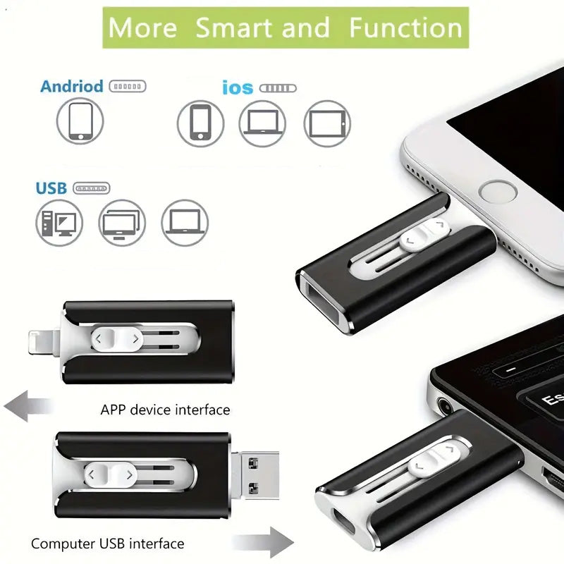 Micro USB da 64 GB + Lightning certificato MFi + 8 Pin + USB 3.0 ⚡4 in1 Unità flash per iPhone/iPad/Android/PC⚡