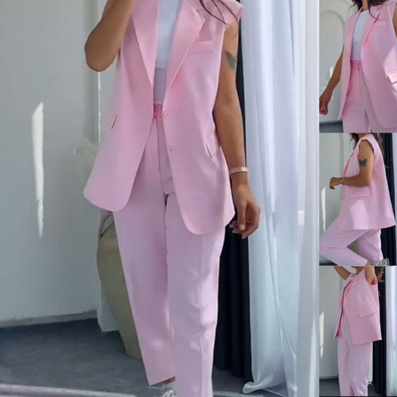 ⏰Ultimo giorno di vendita 49% di sconto💖 Set donna blazer elegante senza maniche e pantaloni a vita alta