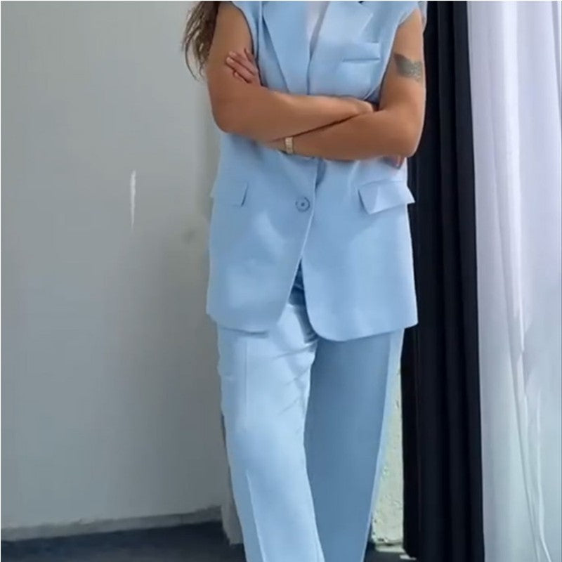 ⏰Ultimo giorno di vendita 49% di sconto💖 Set donna blazer elegante senza maniche e pantaloni a vita alta