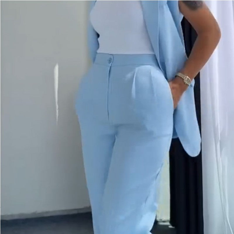 ⏰Ultimo giorno di vendita 49% di sconto💖 Set donna blazer elegante senza maniche e pantaloni a vita alta