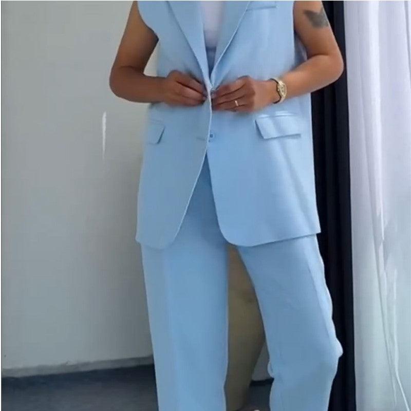 ⏰Ultimo giorno di vendita 49% di sconto💖 Set donna blazer elegante senza maniche e pantaloni a vita alta