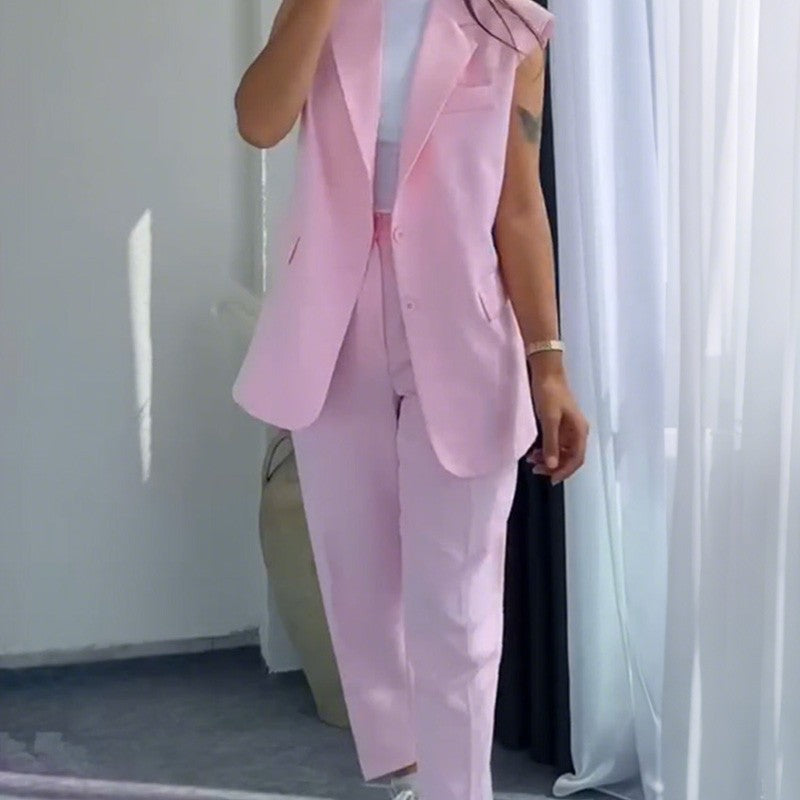 ⏰Ultimo giorno di vendita 49% di sconto💖 Set donna blazer elegante senza maniche e pantaloni a vita alta