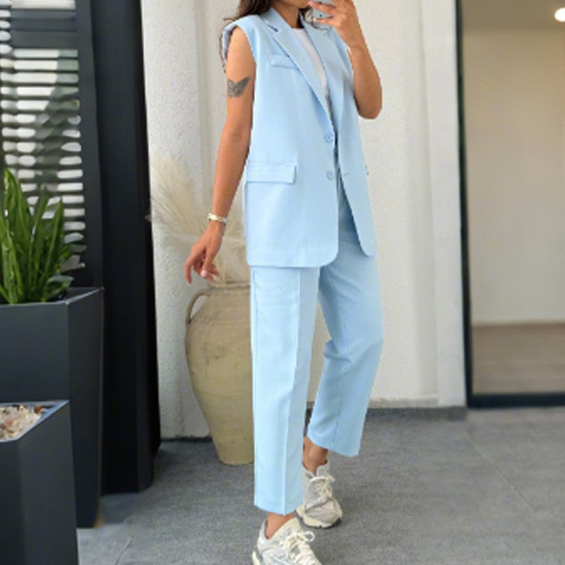 ⏰Ultimo giorno di vendita 49% di sconto💖 Set donna blazer elegante senza maniche e pantaloni a vita alta