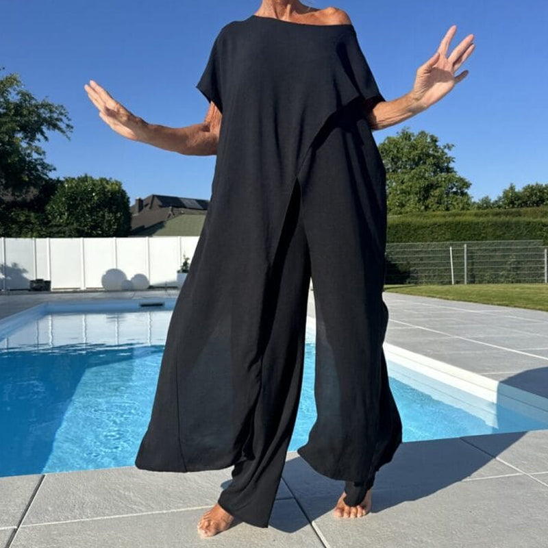 🌸Offerta a tempo limitato 50% di sconto🌷Set top e pantaloni a tinta unita con spalle scoperte👗