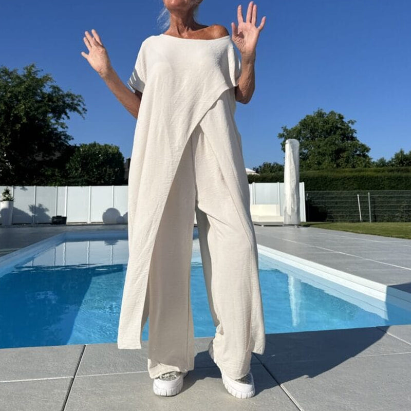🌸Offerta a tempo limitato 50% di sconto🌷Set top e pantaloni a tinta unita con spalle scoperte👗