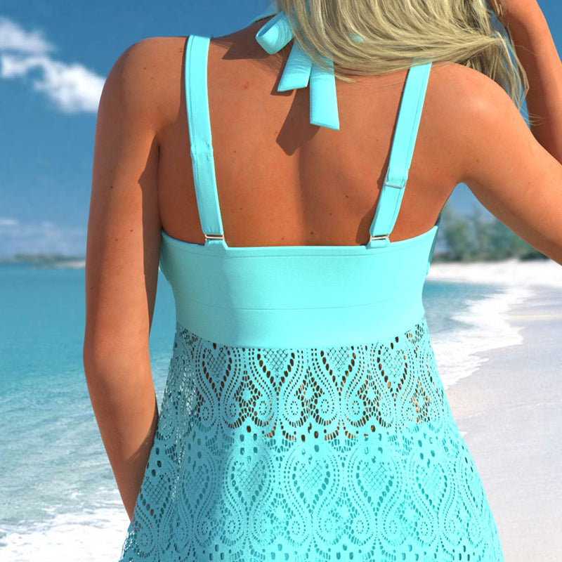 Scollatura a V Costume da Bagno in Pizzo & Boyshorts Due Pezzi Set per Donna