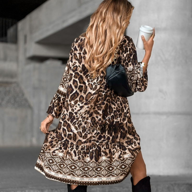 💜 ULTIMO GIORNO DI PROMOZIONE – SCONTO DEL 50% 💜💃 Elegante abito con maniche lunghe, scollo a V e stampa