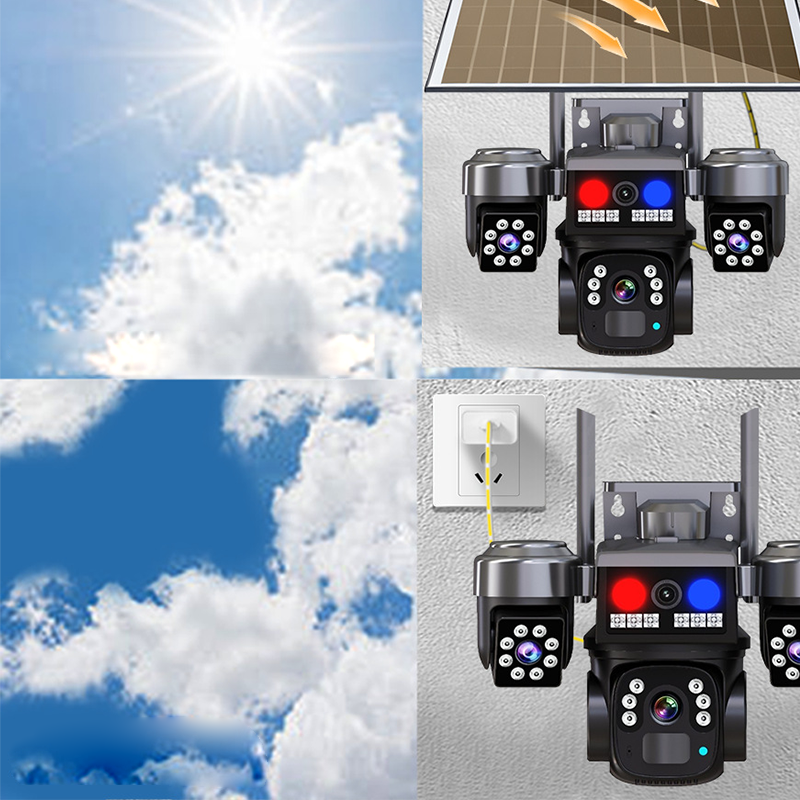 🔋 -50 % – Caméra de Surveillance Solaire Sans Fil – 3 Objectifs, 3 Images Simultanées, Vision Nocturne, IP66 – Idéale pour Maison, Cour & Terrain ☀️