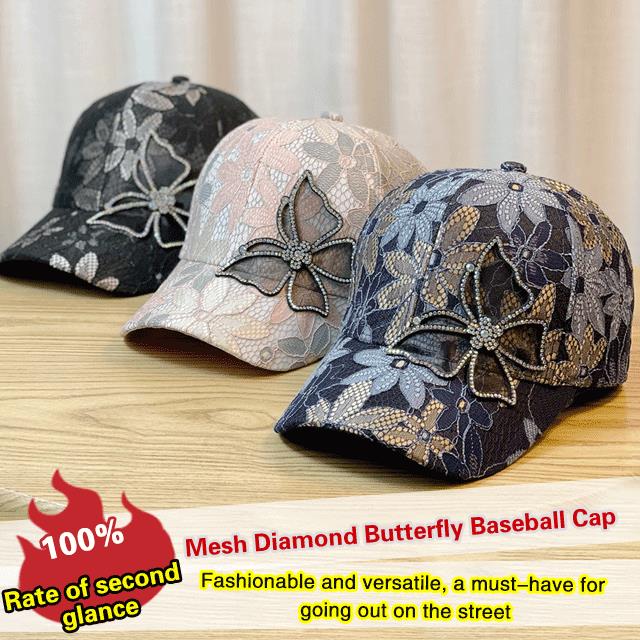 🦋Cappello da baseball con diamante e farfalla in rete