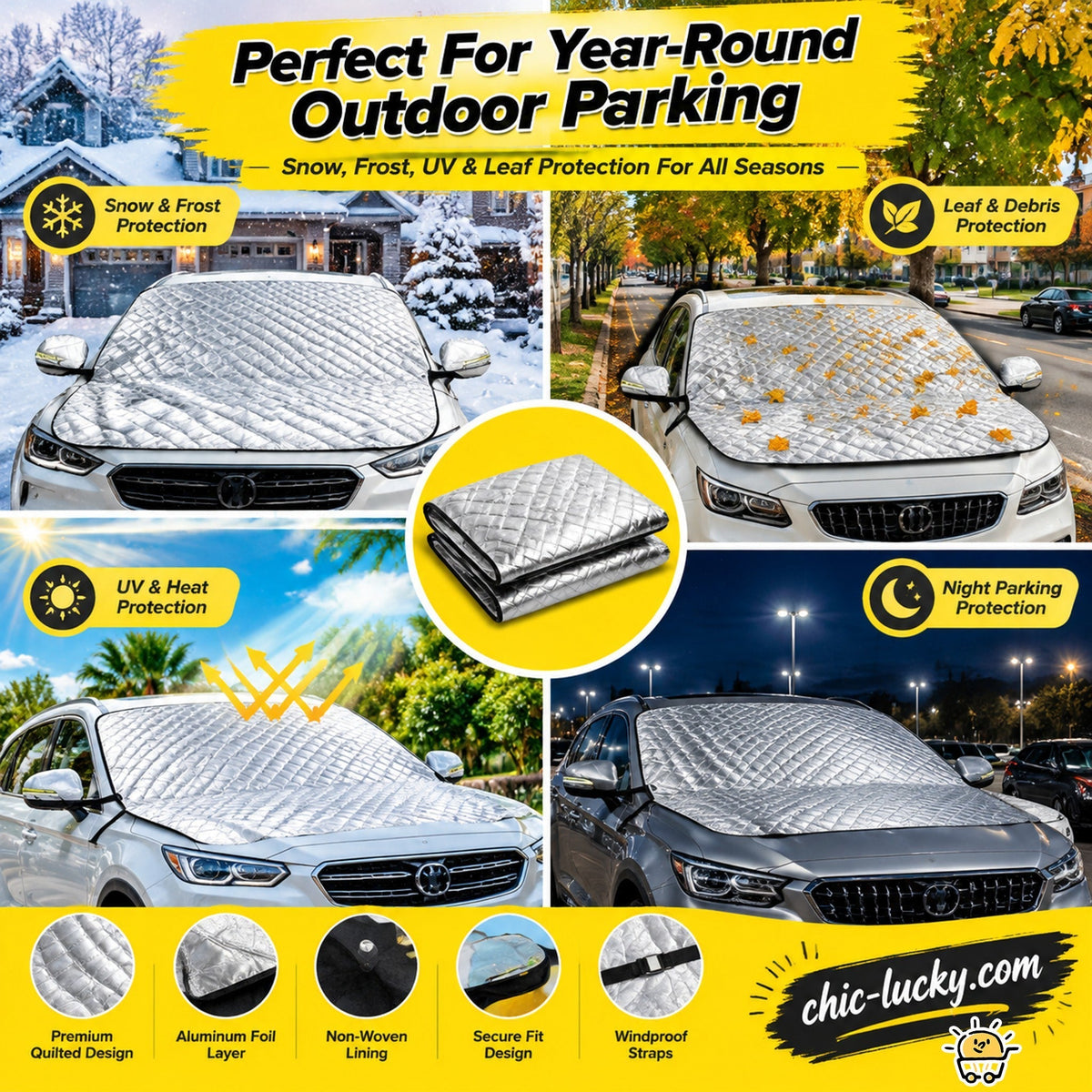 🚗 50% dto. Funda magnética para parabrisas – reduce la acumulación de escarcha y hielo, fijación magnética y plegable con bolsa. ¡Disponible en 2 tamaños, plateada! ✨❄️