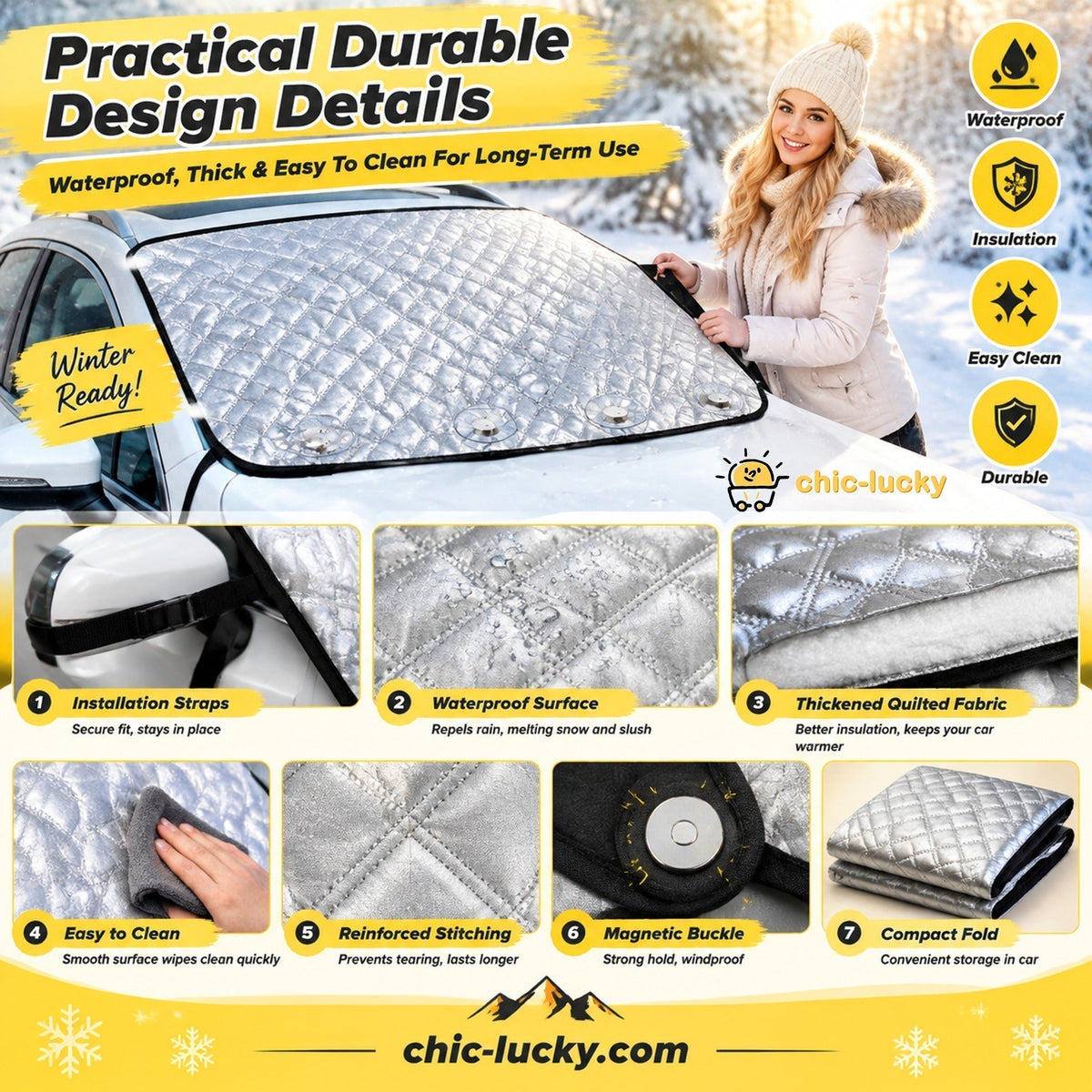 🚗 50% dto. Funda magnética para parabrisas – reduce la acumulación de escarcha y hielo, fijación magnética y plegable con bolsa. ¡Disponible en 2 tamaños, plateada! ✨❄️