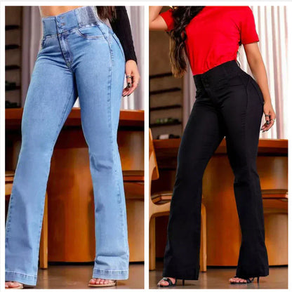 Jean Évasé Taille Haute en Stretch – Silhouette Allongée, Confort Extensible & Look Élégant Toute la Journée 👖✨