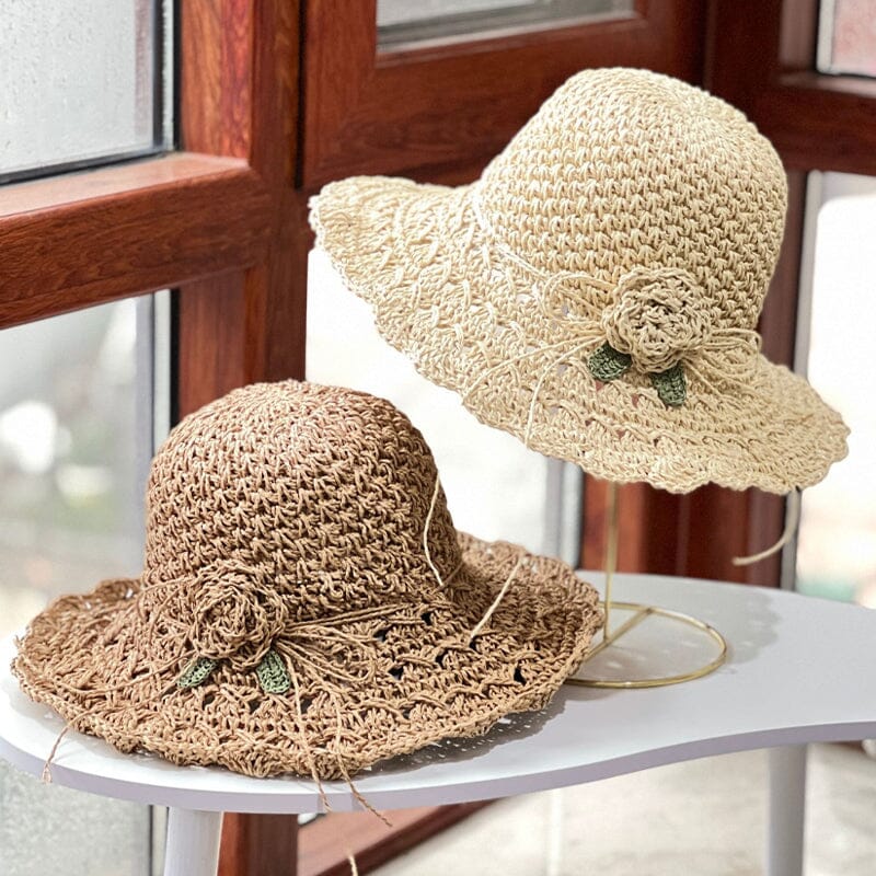 👒Elegante cappello di paglia all'uncinetto con dettaglio volant