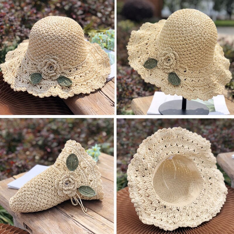 👒Elegante cappello di paglia all'uncinetto con dettaglio volant