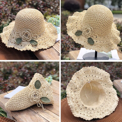 👒Elegante cappello di paglia all'uncinetto con dettaglio volant