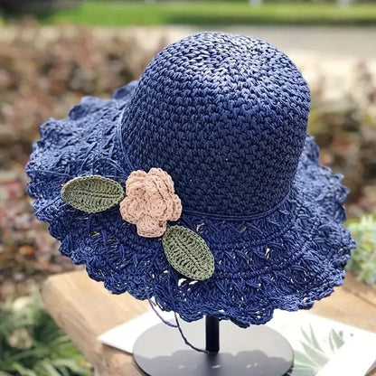 👒Elegante cappello di paglia all'uncinetto con dettaglio volant