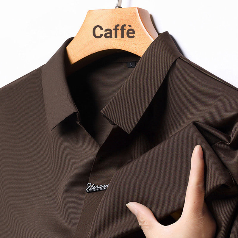 T-shirt da Uomo Casual Traspirante e Antipiega con Colletto a Revers