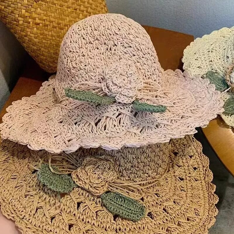 👒Elegante cappello di paglia all'uncinetto con dettaglio volant