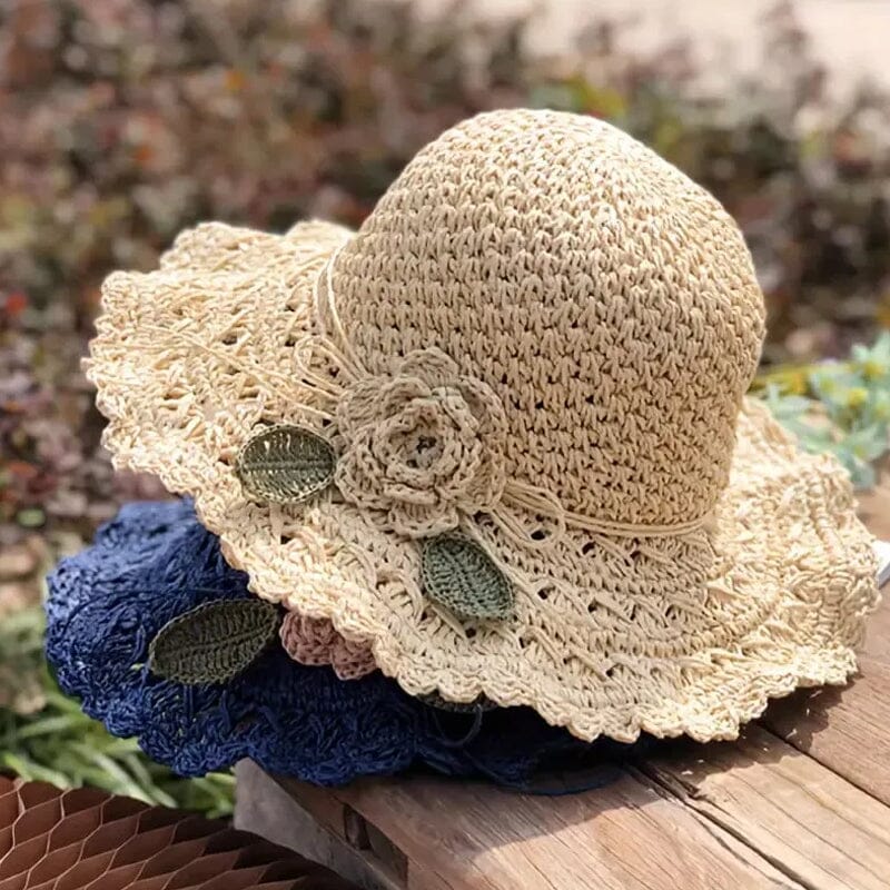 👒Elegante cappello di paglia all'uncinetto con dettaglio volant