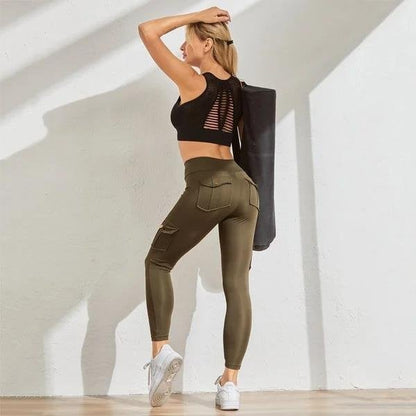 Leggings sexy elasticizzati da donna con tasche, pantaloni da ginnastica per il fitness