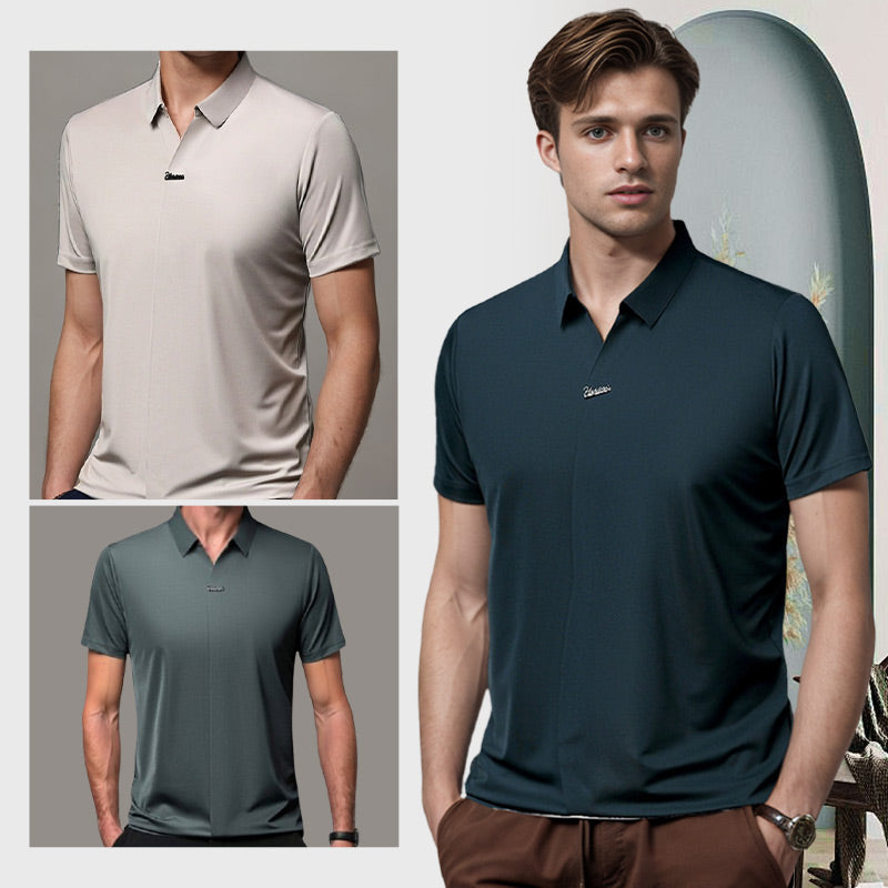 T-shirt da Uomo Casual Traspirante e Antipiega con Colletto a Revers