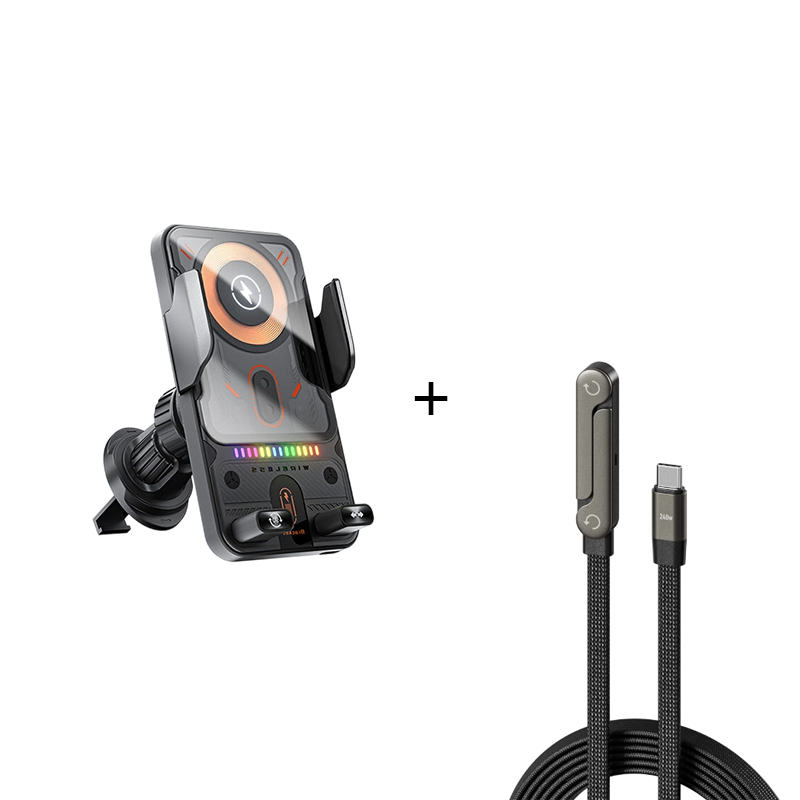 Supporto per telefono auto 2 in 1 con rotazione automatica e caricatore wireless