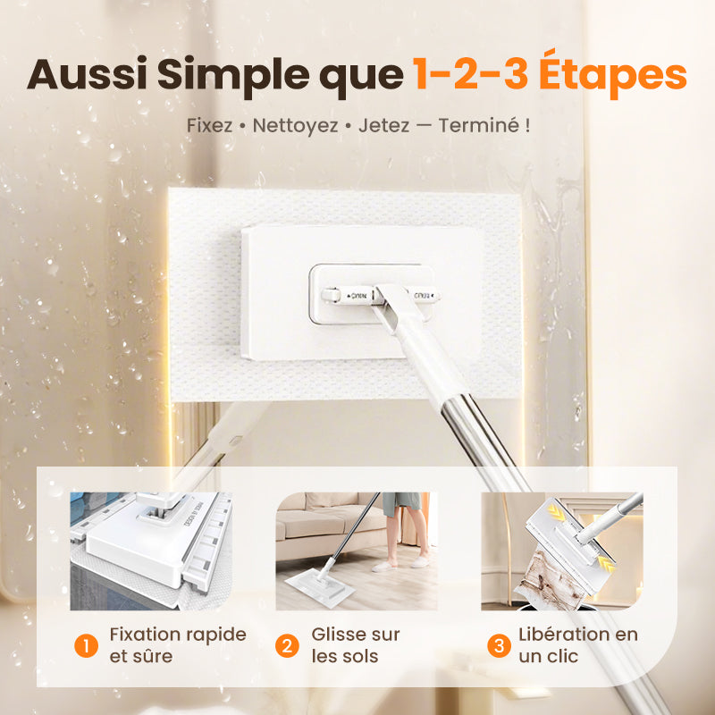 🧹 Serpillère Réutilisable – Pince Biomimétique Auto-Serrante, Manche Télescopique 100 cm, Rotation 360° & Écologique (Multi-Surfaces) !