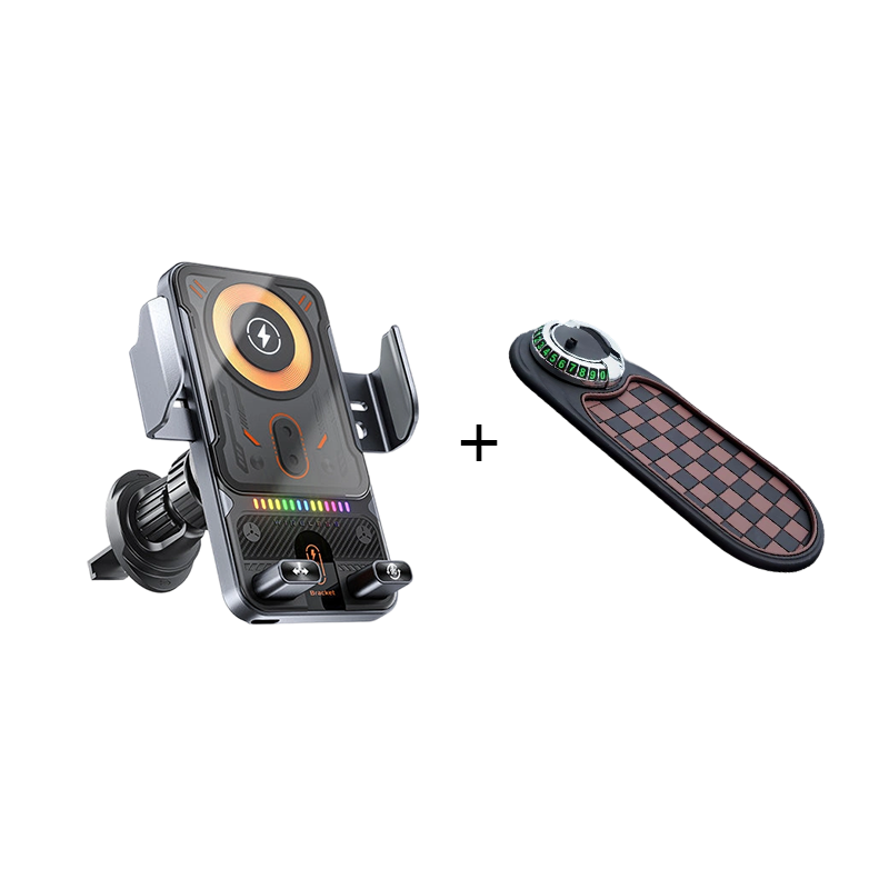 Supporto per telefono auto 2 in 1 con rotazione automatica e caricatore wireless