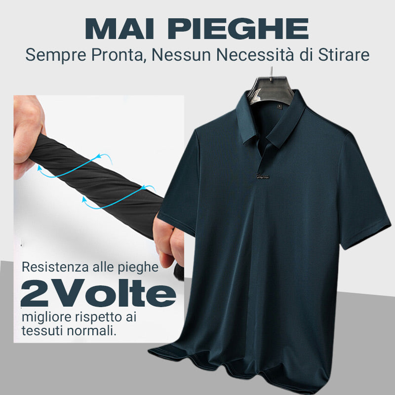 T-shirt da Uomo Casual Traspirante e Antipiega con Colletto a Revers