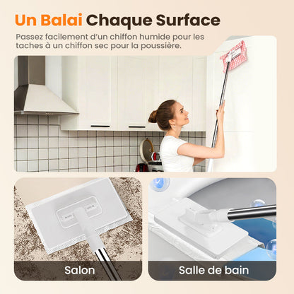 🧹 Serpillère Réutilisable – Pince Biomimétique Auto-Serrante, Manche Télescopique 100 cm, Rotation 360° & Écologique (Multi-Surfaces) !