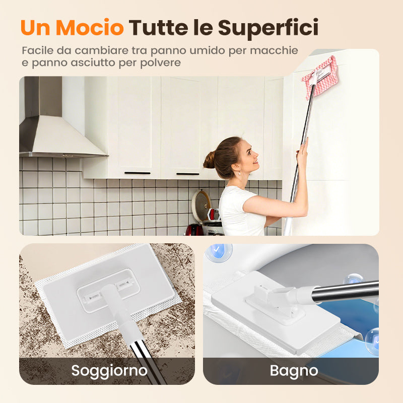Scopa Catturapolvere Usa e Getta con 4 Panni Riutilizzabili