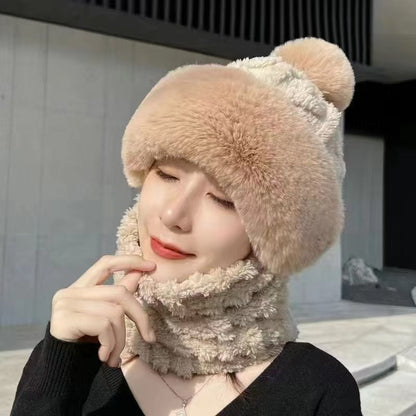 ❄️Bufanda y gorro de felpa abrigados y resistentes al viento para mujer