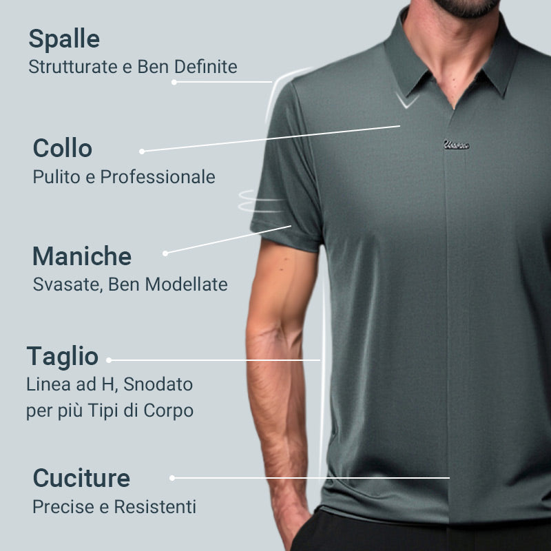 T-shirt da Uomo Casual Traspirante e Antipiega con Colletto a Revers