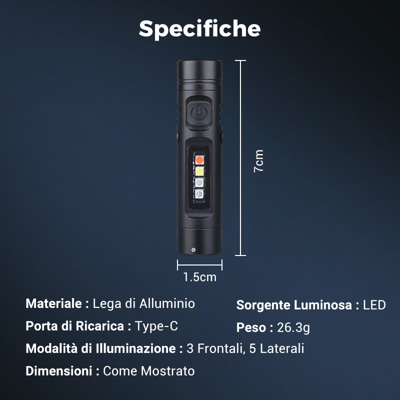 Mini torcia elettrica multifunzionale in lega di alluminio