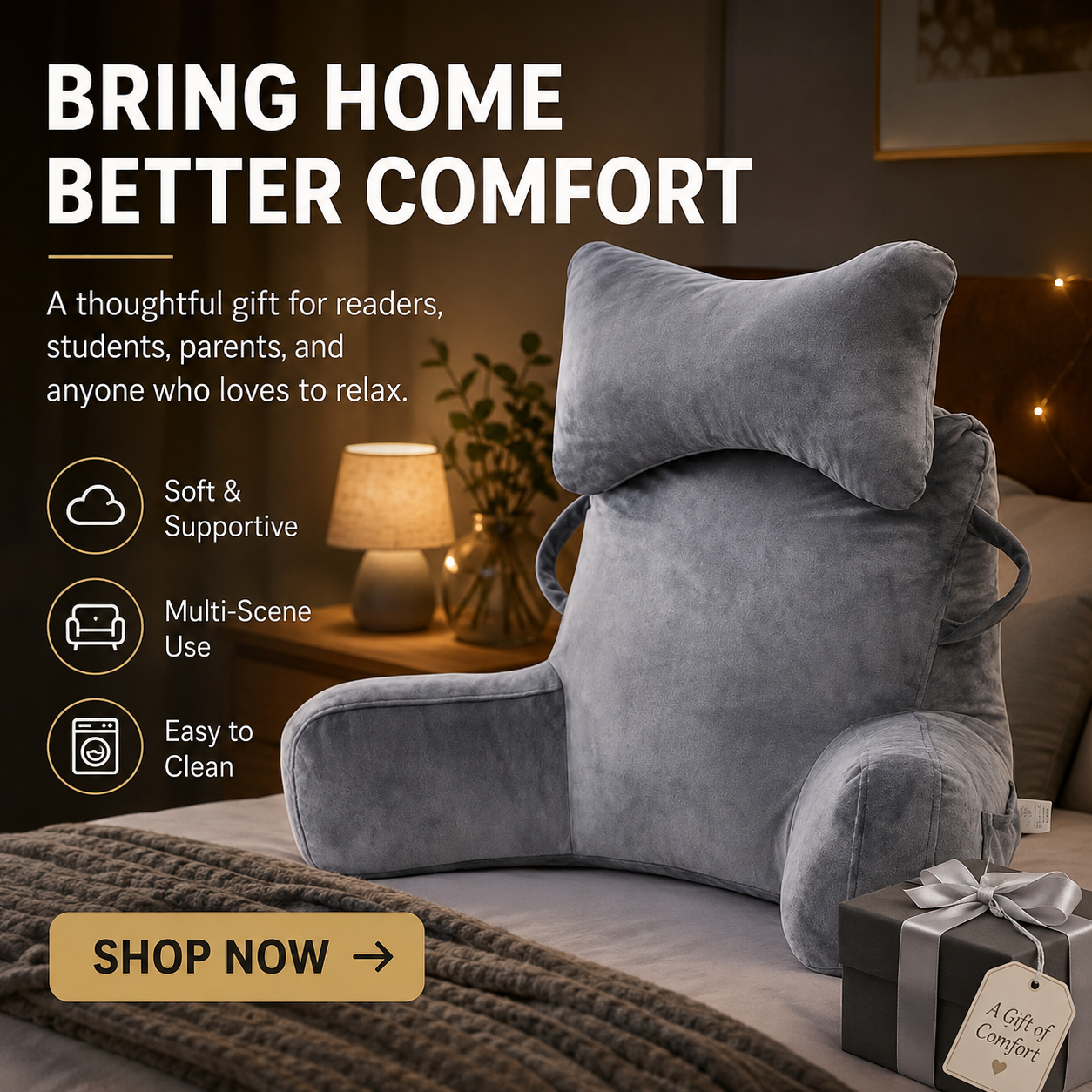 🛋️50 % DE RÉDUCTION EN CE MOMENT ! Oreiller multifonctionnel pour le dos, idéal pour la lecture au lit — Coussin de soutien lombaire en velours doux avec accoudoirs et poche latérale, parfait pour lire, jouer, travailler et regarder la télévision au li