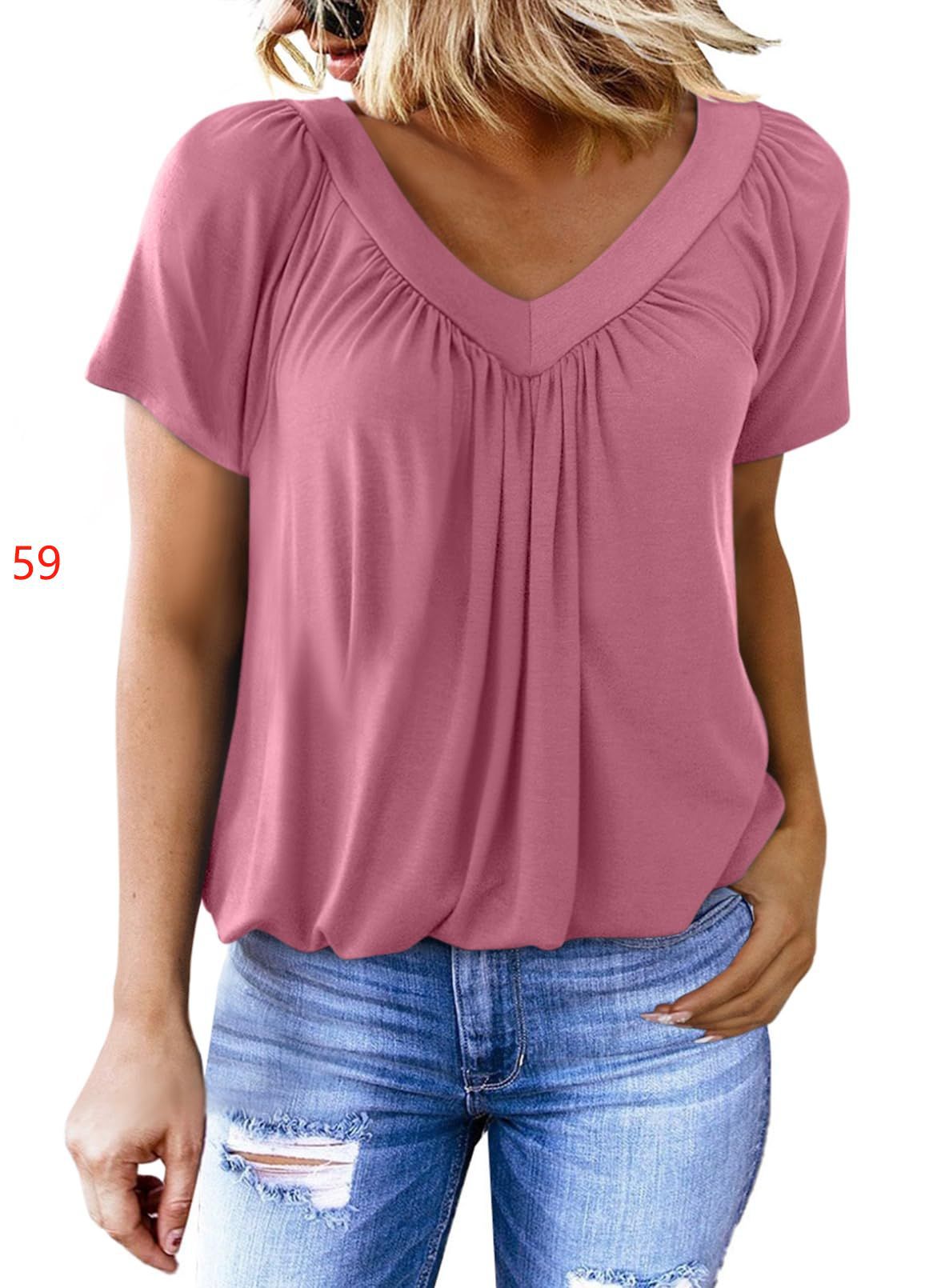 🎁Vendita calda 50% di sconto🌷Top donna casual plissettato con scollo a V e maniche corte