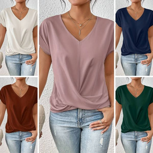 Maglietta elegante e casual a maniche corte con scollo a V e incrocio