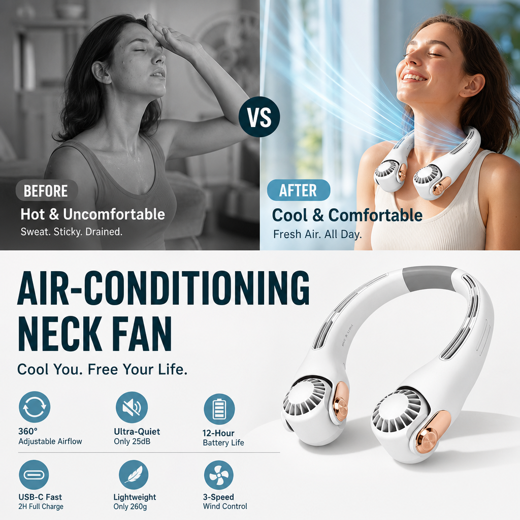 🥳💨 50 % DE RÉDUCTION ! ❄️ Ventilateur de climatisation pour la nuque – Un rafraîchissement personnel ultra-silencieux pour l'ét😎🌬️