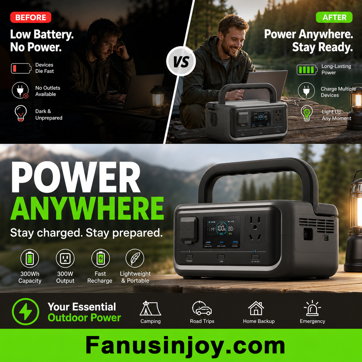 ⌛️ Offre Limitée 50% DE RÉDUCTION ! 🔋 Alimentation portable, ne craignez plus les coupures de courant ! ⚡️ Station d'Énergie Extérieure 300W avec Batterie LFP
