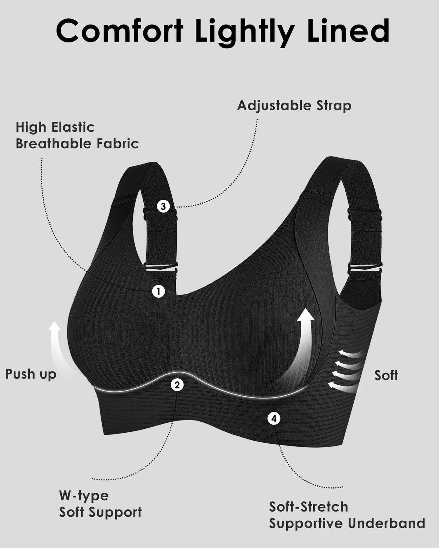 🎁Acquistane 1 e ricevi 3 confezioni💕Reggiseno push-up a costine da donna, regolabile e senza ferrett