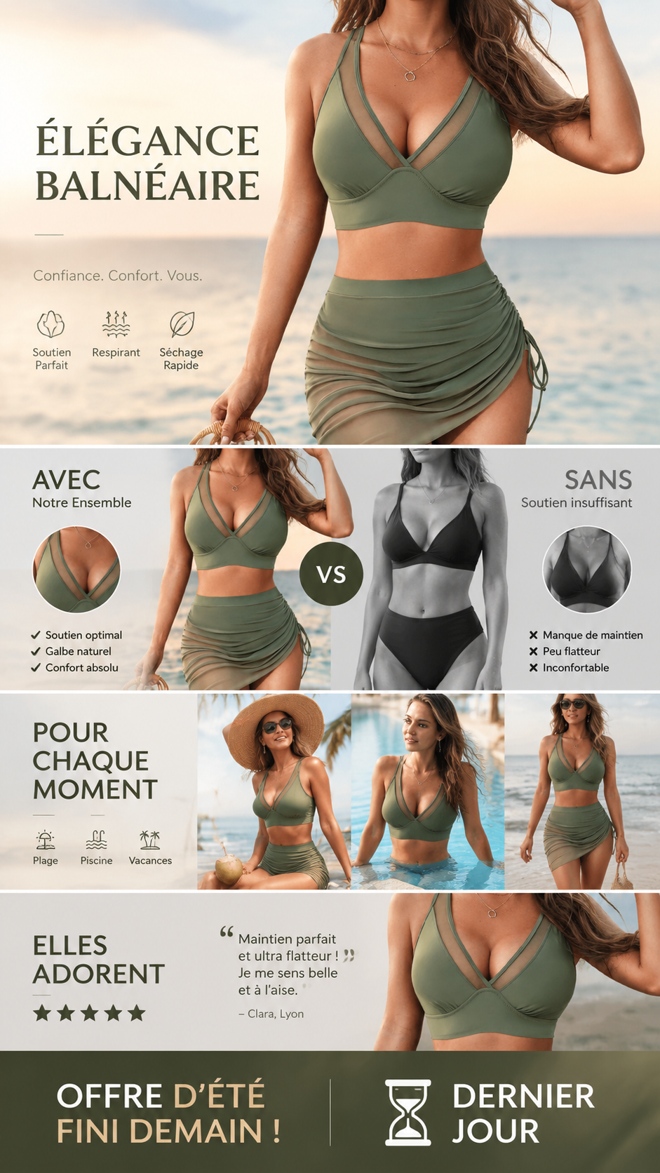 👙 50% DE RÉDUCTION ! 🌸 Ensemble Bikini Taille Haute avec Jupe de Bain – Tissu Séchage Rapide, Maintien Confortable & Style Élégant ☀️