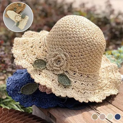 👒Elegante cappello di paglia all'uncinetto con dettaglio volant