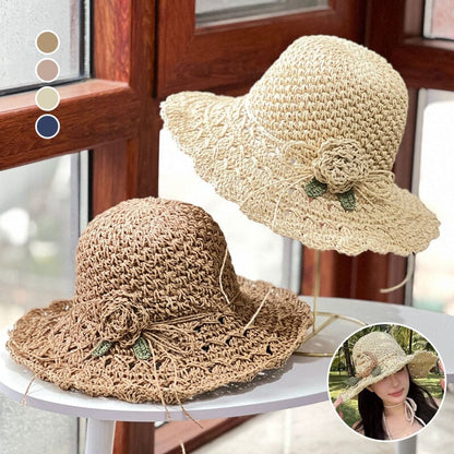 👒Elegante cappello di paglia all'uncinetto con dettaglio volant